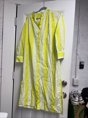 ORTON Yellow & White Striped Button-Front Maxi Dress Size 6 - NEVER WORN Belted